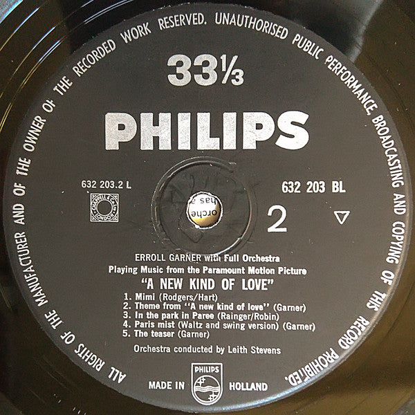 Erroll Garner With Full Orchestra Conducted By Leith Stevens : Playing Music From The Paramount Motion Picture "A New Kind Of Love" (LP, Album, Mono)