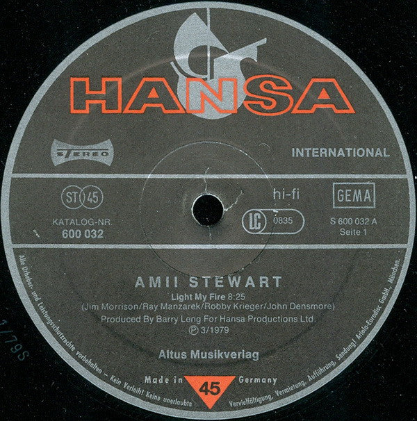 Amii Stewart : Light My Fire (12", Single)