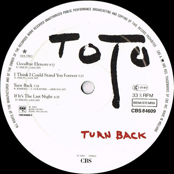 Toto : Turn Back (LP, Album)