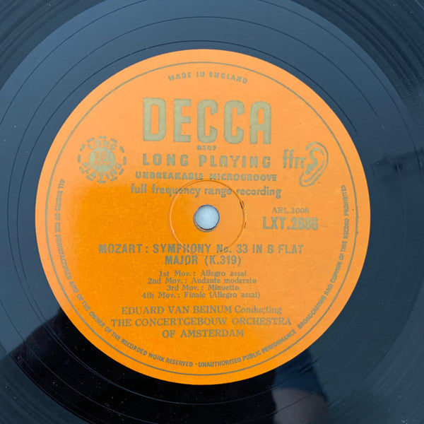 Wolfgang Amadeus Mozart / Joseph Haydn - Concertgebouworkest, Eduard Van Beinum : Symphony No. 33 In B  Flat Major / Symphony No. 94 In G Major (LP, Mono)