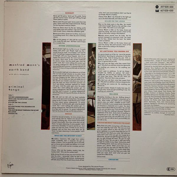 Manfred Mann's Earth Band With Chris Thompson : Criminal Tango (LP, Album)