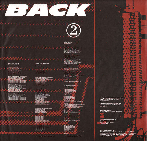 Status Quo : Back To Back (LP, Album, Red)