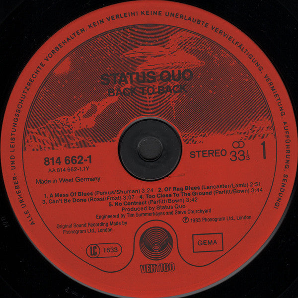 Status Quo : Back To Back (LP, Album, Red)