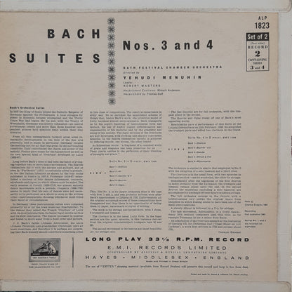 Johann Sebastian Bach, Yehudi Menuhin, Bath Festival Chamber Orchestra : Bach Suites Nos. 3 & 4 Menuhin (LP, Mono)