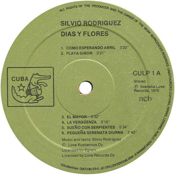 Silvio Rodríguez : Dias y flores (LP, Album, RE)