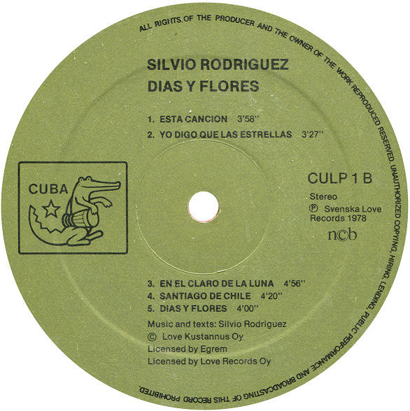 Silvio Rodríguez : Dias y flores (LP, Album, RE)