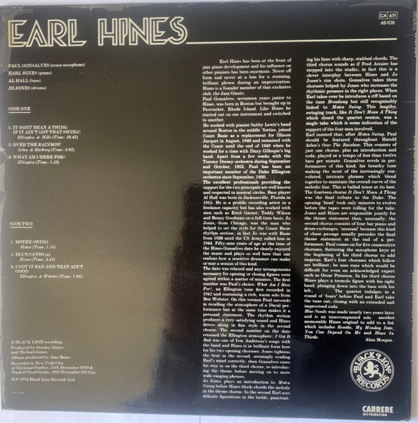 Earl Hines & Paul Gonsalves : Earl Hines/Paul Gonsalves (LP, Album)