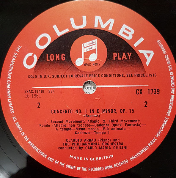 Johannes Brahms / Claudio Arrau, Carlo Maria Giulini, Philharmonia Orchestra : Piano Concerto No.1 (LP, Album, Mono, RE)