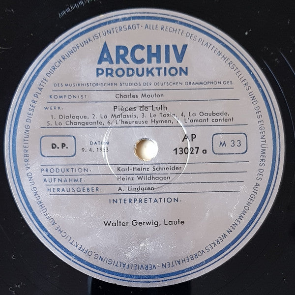 Charles Mouton / Joseph Bodin de Boismortier - Walter Gerwig, Kammermusikkreis Emil Seiler : Pièces De Luth / Daphnis Et Chloé (10", Mono, RP)