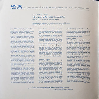 Georg Philipp Telemann : Sonata A Tre D-dur / Quartett D-moll (10", Mono, RE)