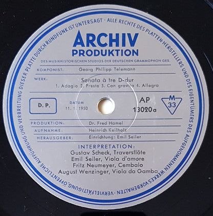 Georg Philipp Telemann : Sonata A Tre D-dur / Quartett D-moll (10", Mono, RE)