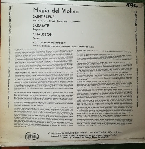 Camille Saint-Saëns, Pablo de Sarasate, Ernest Chausson : Magia Del Violino (LP, Mono)