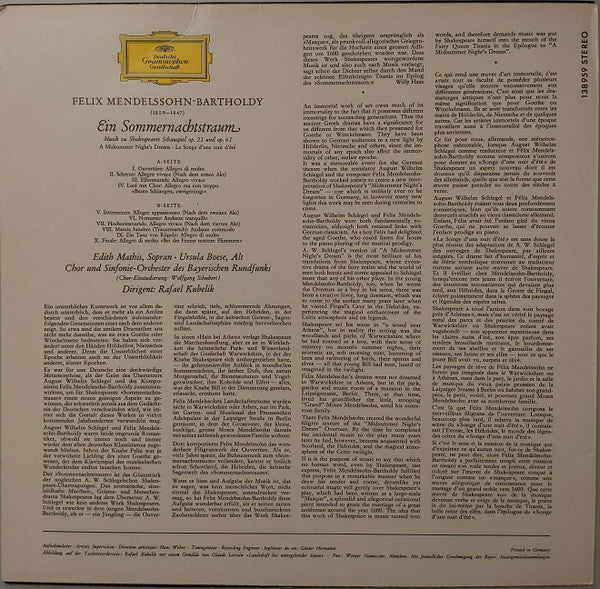 Felix Mendelssohn-Bartholdy - Chor Des Bayerischen Rundfunks und Symphonie-Orchester Des Bayerischen Rundfunks · Rafael Kubelik : Ein Sommernachtstraum (LP)