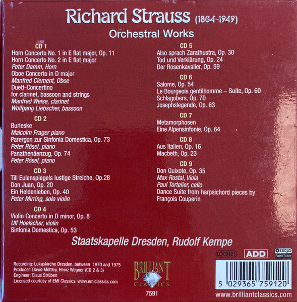 Richard Strauss, Staatskapelle Dresden, Rudolf Kempe : Orchestral Works  (9xCD, Album + Box, Comp)