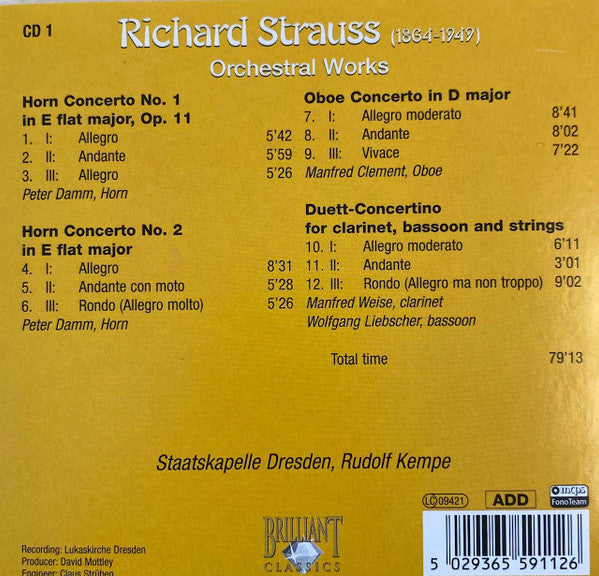 Richard Strauss, Staatskapelle Dresden, Rudolf Kempe : Orchestral Works  (9xCD, Album + Box, Comp)