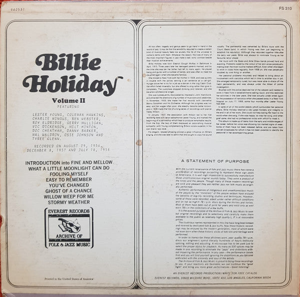 Billie Holiday : Volume II (LP, Comp)