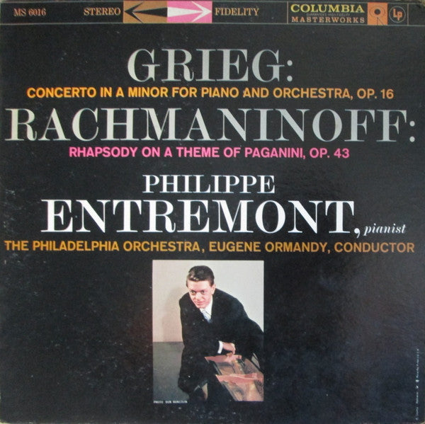 Edvard Grieg, Sergei Vasilyevich Rachmaninoff - Philippe Entremont, The Philadelphia Orchestra, Eugene Ormandy : Concerto In A Minor For Piano And Orchestra, Op. 16 / Rhapsody On A Theme Of Paganini, Op. 43 (LP)