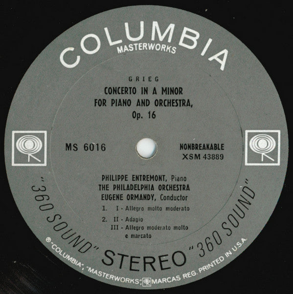 Edvard Grieg, Sergei Vasilyevich Rachmaninoff - Philippe Entremont, The Philadelphia Orchestra, Eugene Ormandy : Concerto In A Minor For Piano And Orchestra, Op. 16 / Rhapsody On A Theme Of Paganini, Op. 43 (LP)