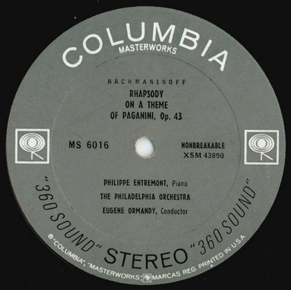 Edvard Grieg, Sergei Vasilyevich Rachmaninoff - Philippe Entremont, The Philadelphia Orchestra, Eugene Ormandy : Concerto In A Minor For Piano And Orchestra, Op. 16 / Rhapsody On A Theme Of Paganini, Op. 43 (LP)