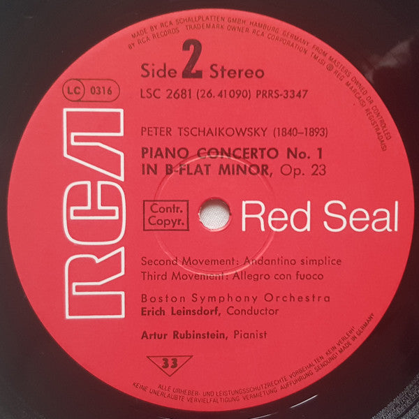 Pyotr Ilyich Tchaikovsky - Arthur Rubinstein, Boston Symphony Orchestra / Erich Leinsdorf : Concerto No. 1 = Klavierkonzert Nr. 1 b-moll  (LP)
