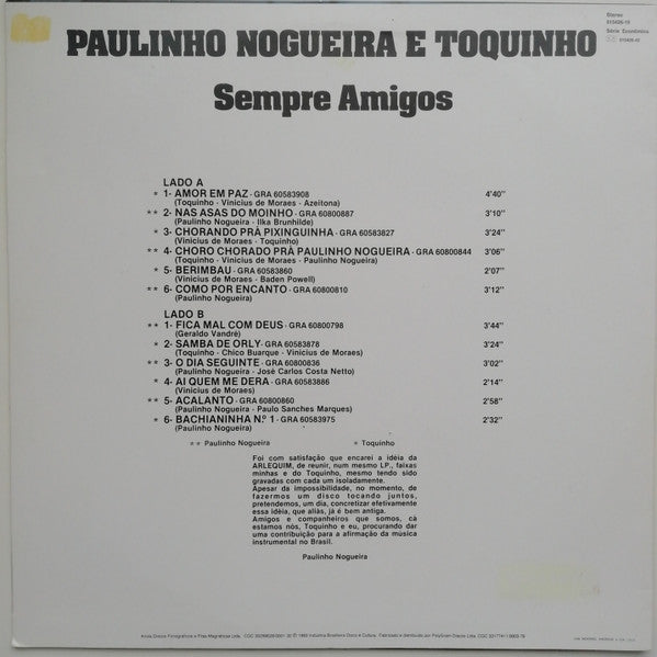 Paulinho Nogueira E Toquinho : Sempre Amigos (LP, Album)