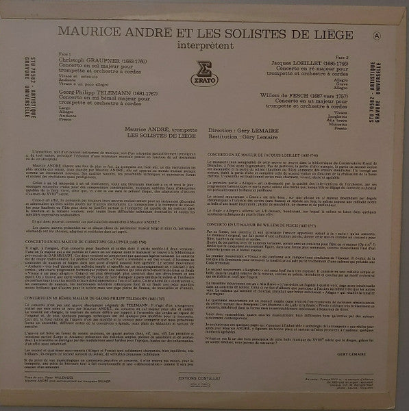 Maurice André, Les Solistes De Liège, Géry Lemaire : Quatre Concertos Pour Trompette (LP)