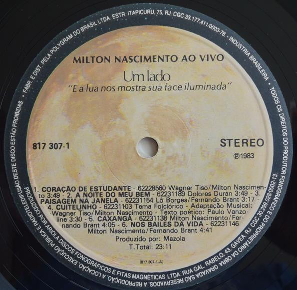 Milton Nascimento : Ao Vivo (LP, Album, RE, Gat)