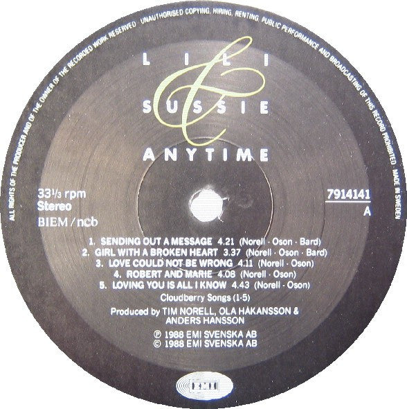 Lili & Sussie : Anytime (LP, Album)