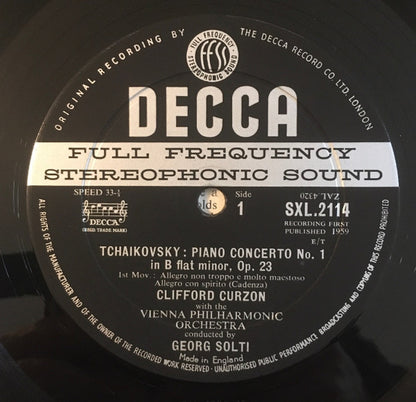 Pyotr Ilyich Tchaikovsky, Clifford Curzon, Wiener Philharmoniker, Georg Solti : Piano Concerto No. 1 (LP, ED1)