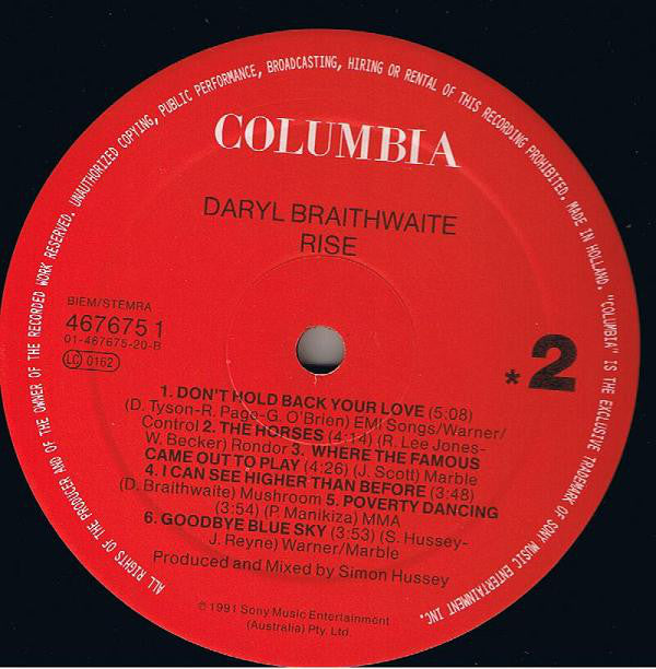 Daryl Braithwaite : Rise (LP, Album)