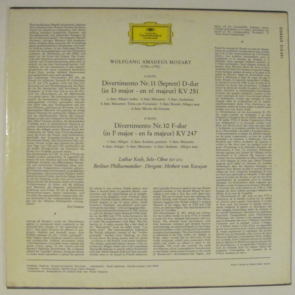 Wolfgang Amadeus Mozart • Herbert von Karajan, Berliner Philharmoniker : Divertimenti KV 251 • KV 247 (LP)