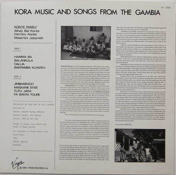 Konte Family : Mandinka Music: Kora Music And Songs From The Gambia (LP, Album)