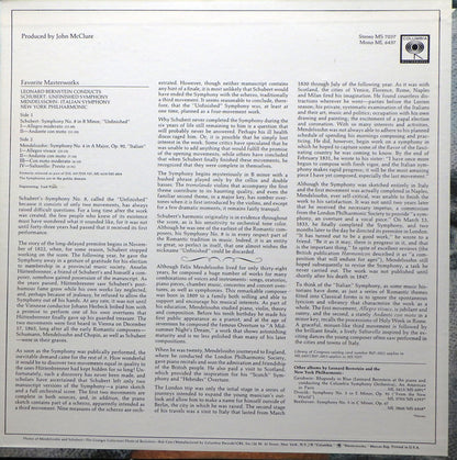 Felix Mendelssohn-Bartholdy / Franz Schubert - Leonard Bernstein, New York Philharmonic : Italian Symphony / Unfinished Symphony (2xLP, Mono, RE, S/Edition, Pit)