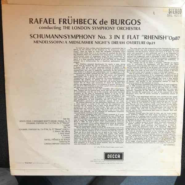 Rafael Frühbeck De Burgos Conducting London Symphony Orchestra, Robert Schumann / Felix Mendelssohn-Bartholdy : Symphony No. 3 In E Flat "Rhenish" / A Midsummer Night's Dream Overture (LP, Album)