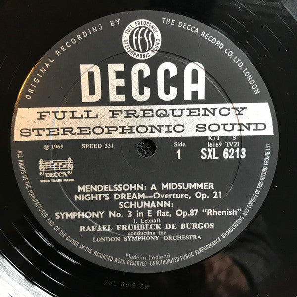 Rafael Frühbeck De Burgos Conducting London Symphony Orchestra, Robert Schumann / Felix Mendelssohn-Bartholdy : Symphony No. 3 In E Flat "Rhenish" / A Midsummer Night's Dream Overture (LP, Album)