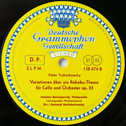 Robert Schumann / Pyotr Ilyich Tchaikovsky – Mstislav Rostropovich, Leningrad Philharmonic Orchestra, Gennadi Rozhdestvensky : Cellokonzert A-Moll Op. 129 / Rokoko-Variationen Op. 33 (LP, RP)