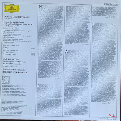 Ludwig van Beethoven, Anne-Sophie Mutter ∙ Mark Zeltser ∙ Yo-Yo Ma, Berliner Philharmoniker ∙ Herbert von Karajan : Tripelkonzert • Triple Concerto (LP)