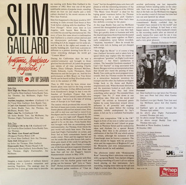 Slim Gaillard Featuring Buddy Tate And Jay McShann : Anytime, Anyplace, Anywhere! (LP, Album)