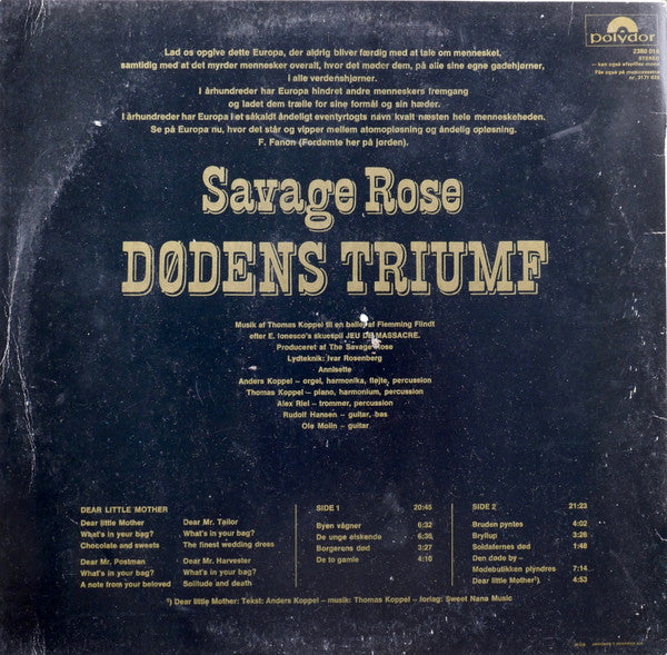 Savage Rose : Dødens Triumf (LP, Album)