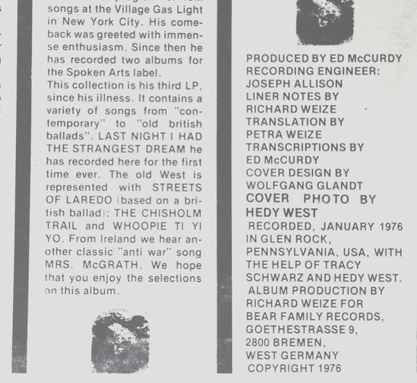 Ed McCurdy :  Last Night I Had The Strangest Dream (LP, Album)