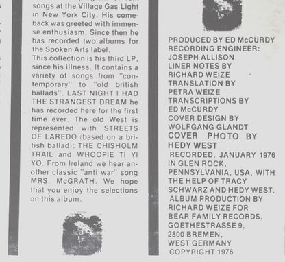 Ed McCurdy :  Last Night I Had The Strangest Dream (LP, Album)