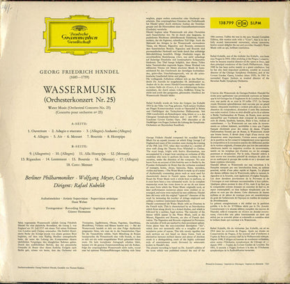 Georg Friedrich Händel / Rafael Kubelik / Berliner Philharmoniker : Wassermusik - Water Music (Complete) (LP, RP)