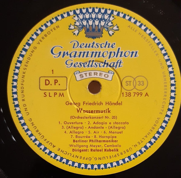 Georg Friedrich Händel / Rafael Kubelik / Berliner Philharmoniker : Wassermusik - Water Music (Complete) (LP, RP)