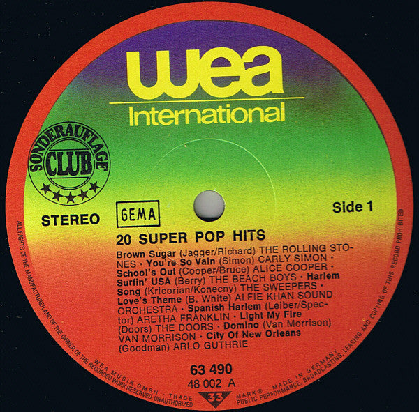 Various : 20 Super Pop Hits (LP, Comp, Club)