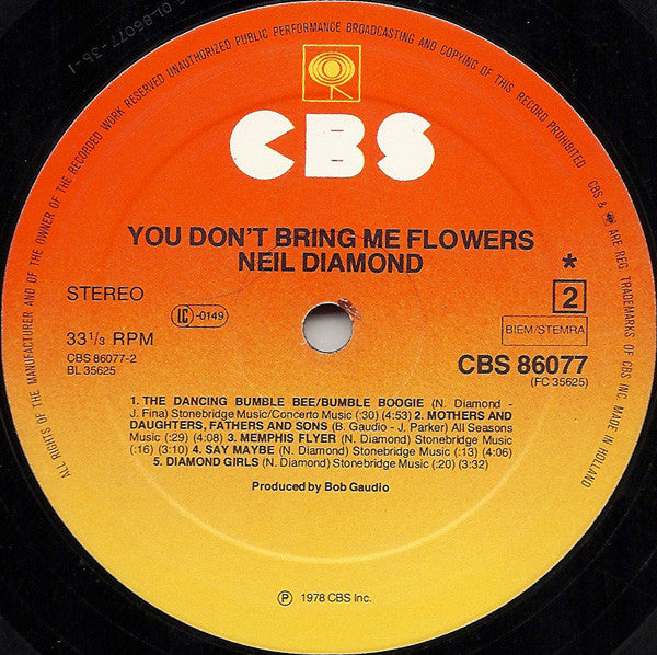 Neil Diamond : You Don't Bring Me Flowers (LP, Album)