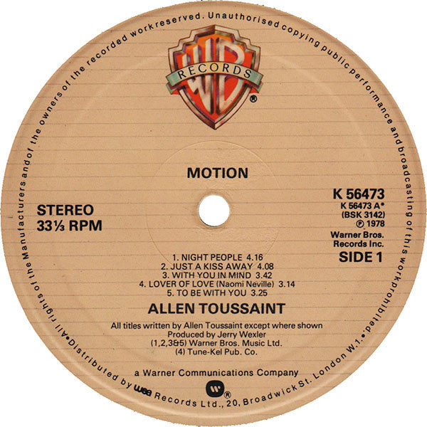 Allen Toussaint : Motion (LP, Album)