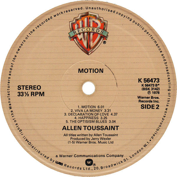 Allen Toussaint : Motion (LP, Album)