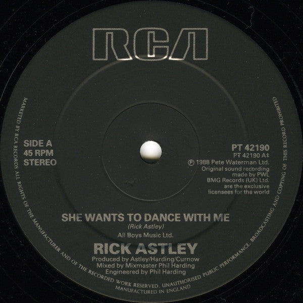 Rick Astley : She Wants To Dance With Me (12", Single)