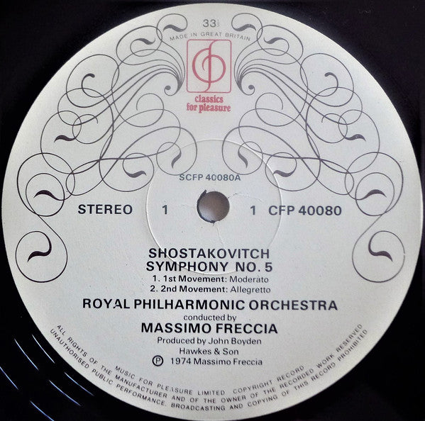 Dmitri Shostakovich - Royal Philharmonic Orchestra, Massimo Freccia : Symphony Number 5 (LP)