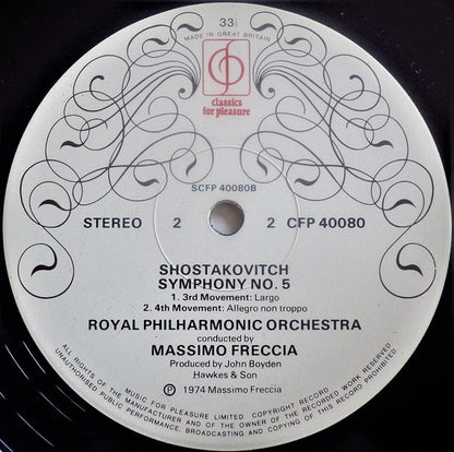 Dmitri Shostakovich - Royal Philharmonic Orchestra, Massimo Freccia : Symphony Number 5 (LP)